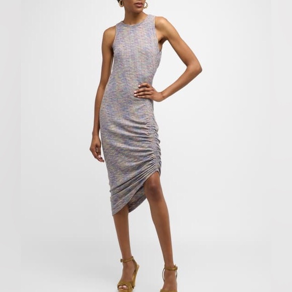 Veronica Beard Haylee Rib-Knit Ruched Midi-Dress - Picture 1 of 9